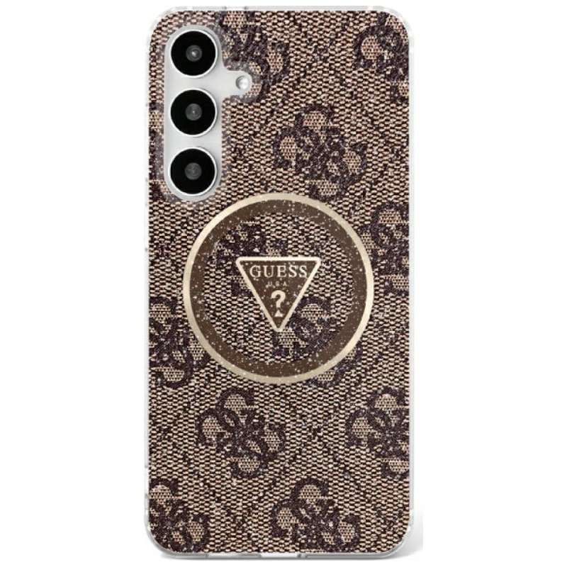 Guess HC Magnetic IML Metal Glitter 4G Circle Triangle case for Samsung Galaxy S25 Ultra brown