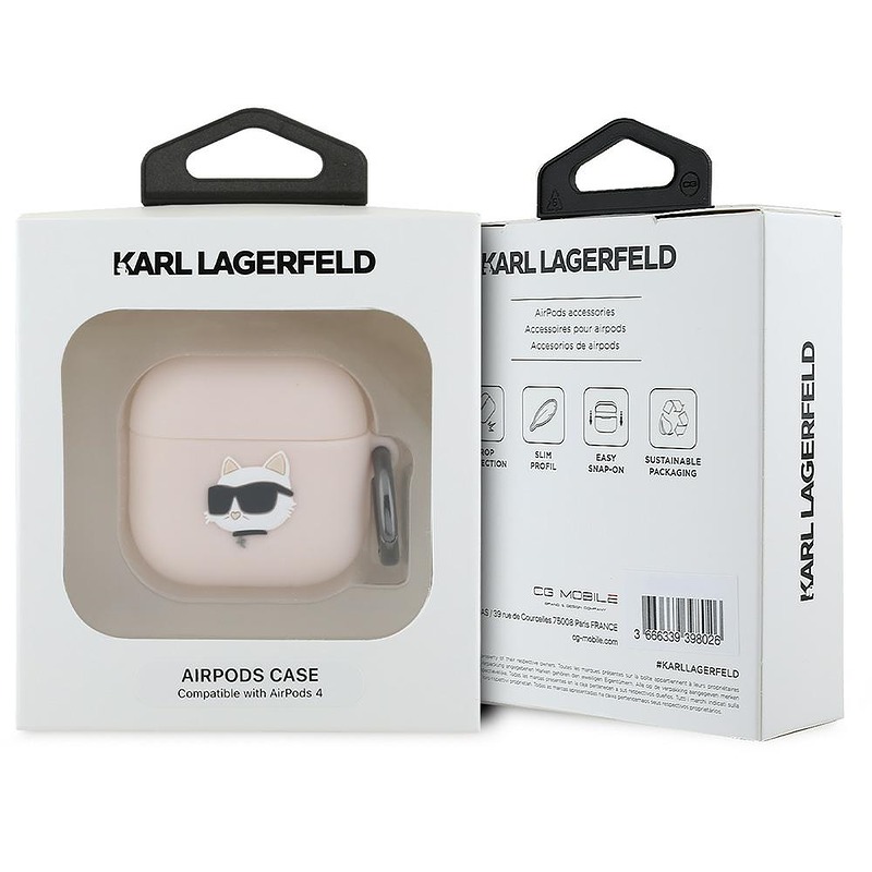 Karl Lagerfeld Cover for AirPods 4 Silicone Choupette Head 3D Pink - Billede 3
