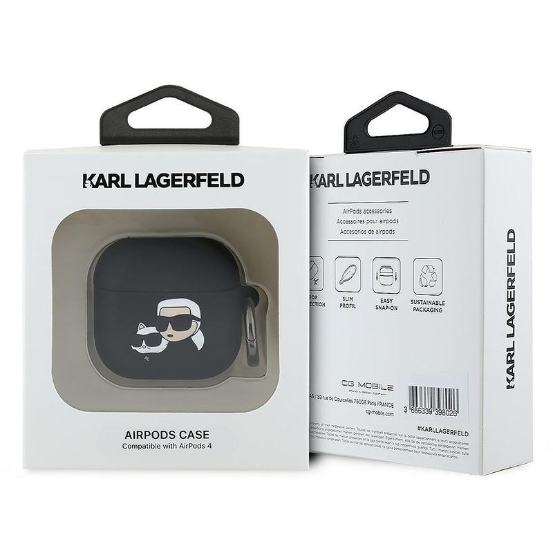 Karl Lagerfeld Cover for AirPods 4 Silicone Karl & Choupette Head 3D Black - Billede 3