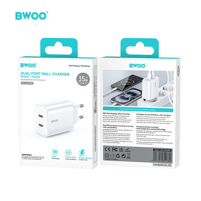 BWOO CDA206 PD 35W wall charger 1x USB-C port white - Billede 4