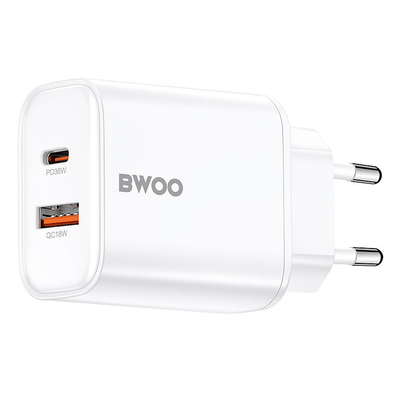 BWOO CDA207 PD 36W wall charger 1x USB-A + USB-C port white - Billede 2