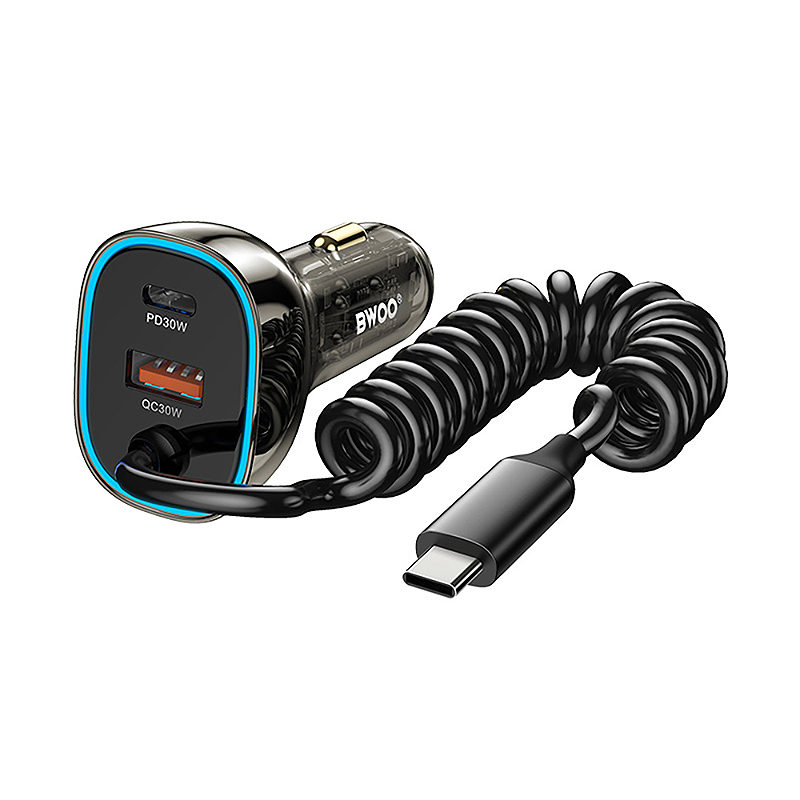 BWOO CC96C 30W PD car charger 1x USB-C 1x USB port with USB-C cable gray - Billede 2
