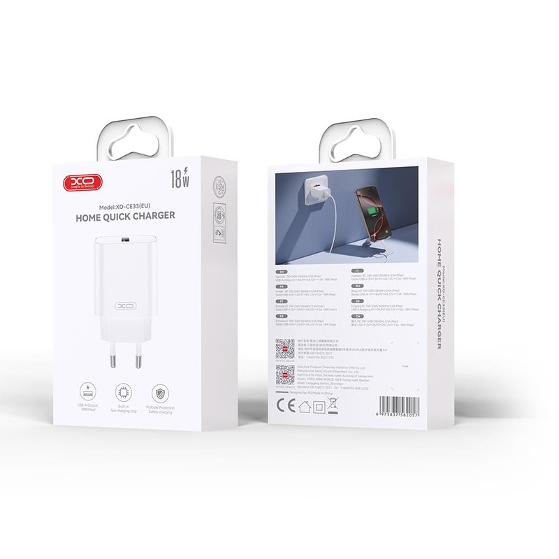 XO wall charger CE33 QC 18W 1x USB white - Billede 2