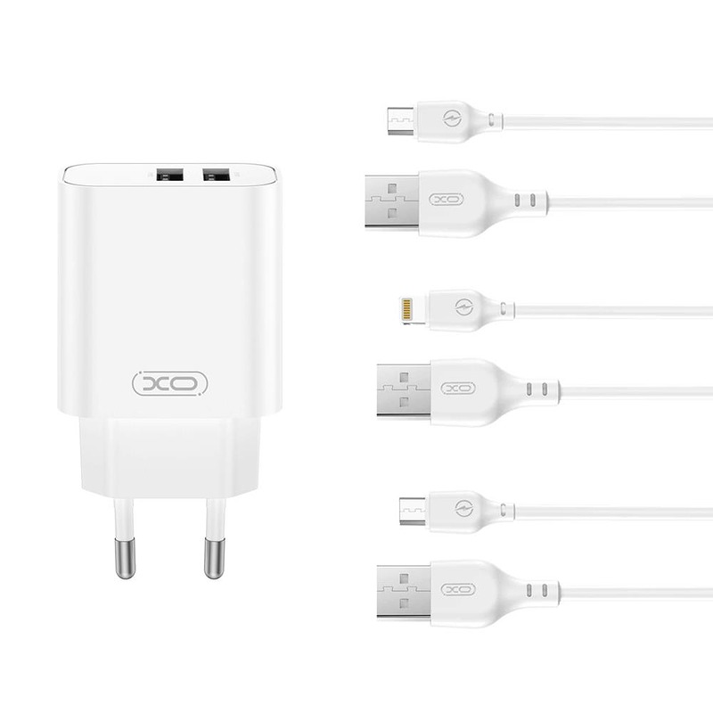 XO wall charger CE34 2x USB 2,4A white + Lightning cable