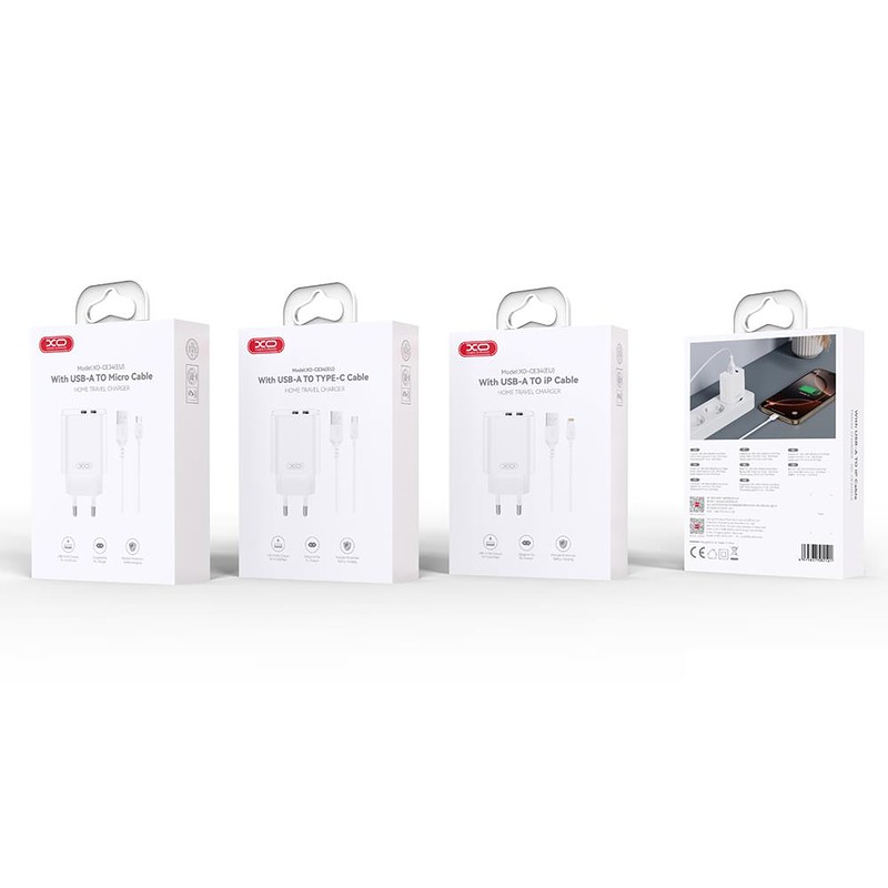 XO wall charger CE34 2x USB 2,4A white + Lightning cable - Billede 3