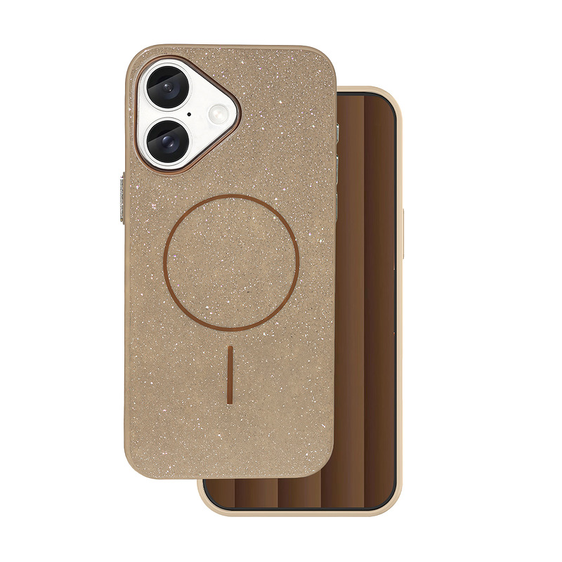 Glitter Thin Mag case for iPhone 16 6,1" brown