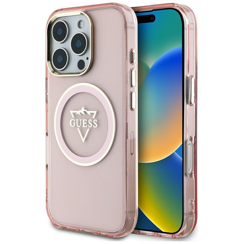 Guess Hardcase MagSafe IML Metal Mountain Logo Case for iPhone 16 Pro 6,3" Pink