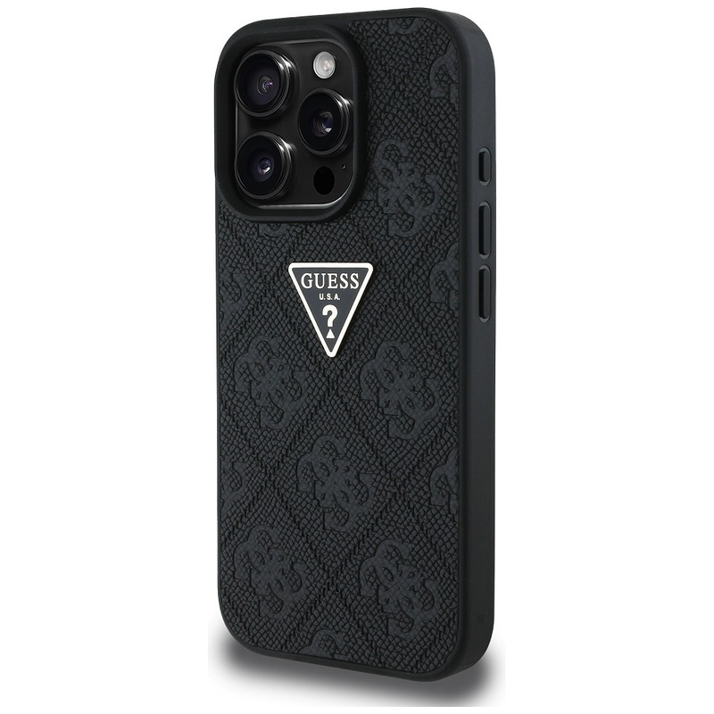 Guess Hardcase PU Grained Hot Stamp 4G Triangle Metal Case for iPhone 16 Pro 6,3" Black - Billede 2
