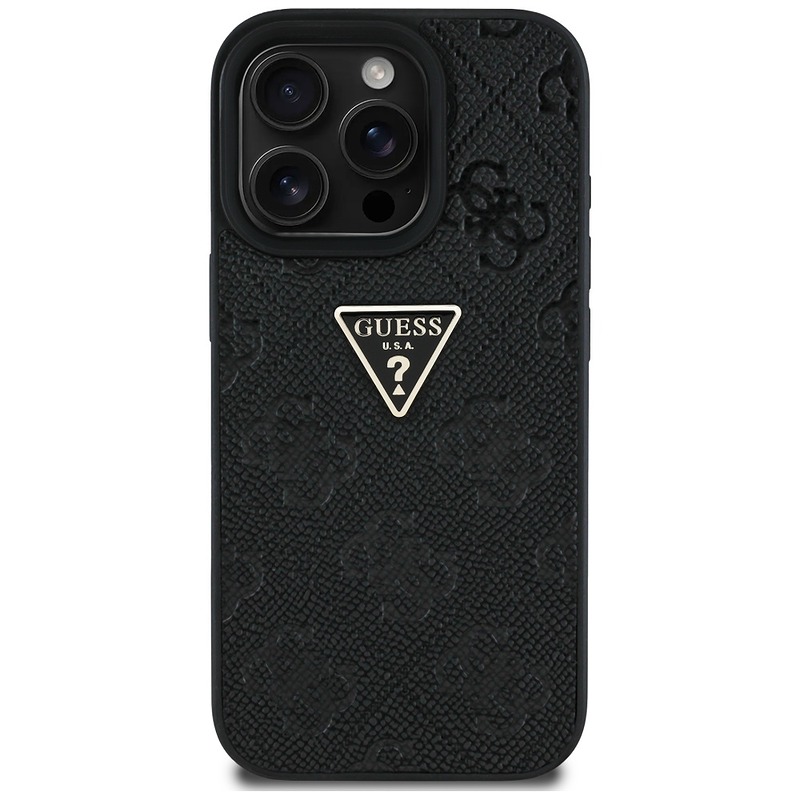 Guess Hardcase PU Grained Hot Stamp 4G Triangle Metal Case for iPhone 16 Pro 6,3" Black - Billede 3