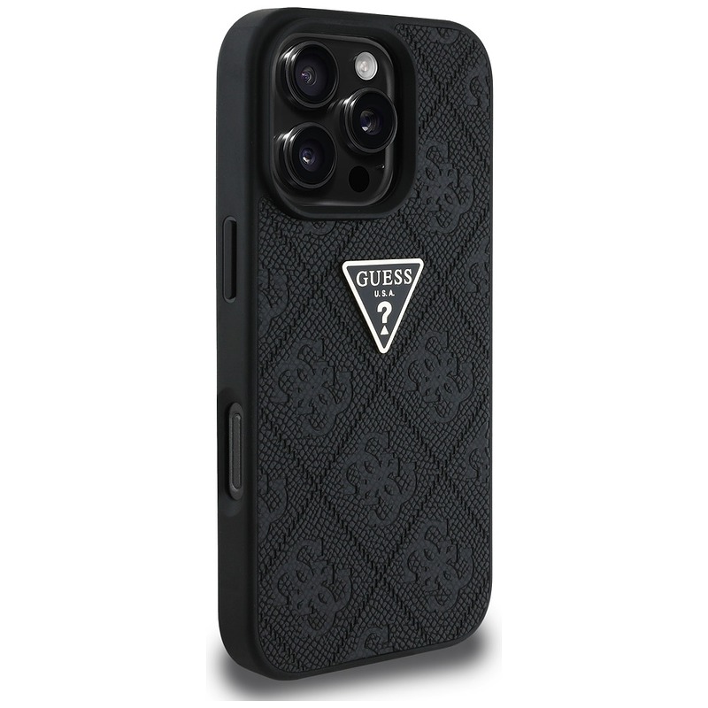 Guess Hardcase PU Grained Hot Stamp 4G Triangle Metal Case for iPhone 16 Pro 6,3" Black - Billede 4
