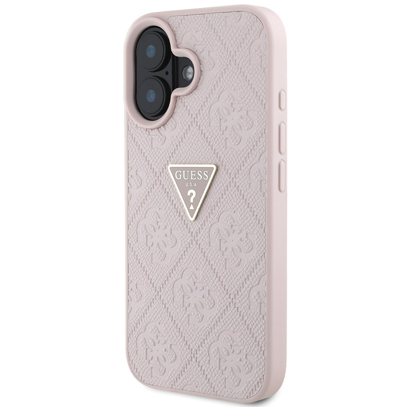 Guess Hardcase PU Grained Hot Stamp 4G Triangle Metal Case for iPhone 16 6,1" Pink - Billede 2