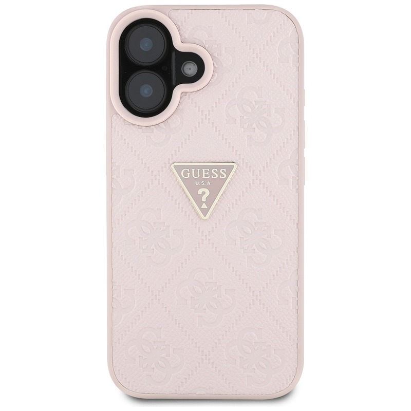 Guess Hardcase PU Grained Hot Stamp 4G Triangle Metal Case for iPhone 16 6,1" Pink - Billede 3