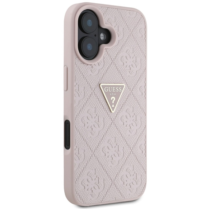 Guess Hardcase PU Grained Hot Stamp 4G Triangle Metal Case for iPhone 16 6,1" Pink - Billede 4