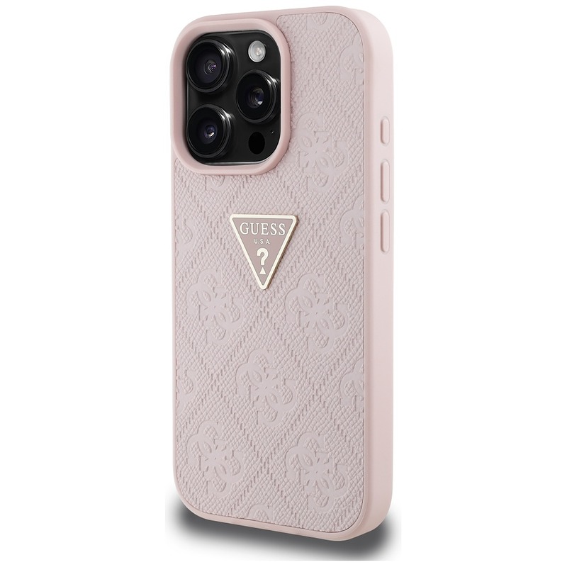 Guess Hardcase PU Grained Hot Stamp 4G Triangle Metal Case for iPhone 16 Pro Max 6,9" Pink - Billede 2