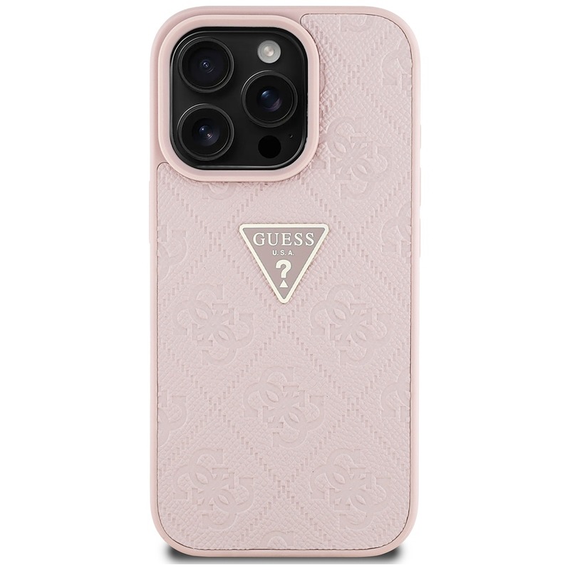 Guess Hardcase PU Grained Hot Stamp 4G Triangle Metal Case for iPhone 16 Pro Max 6,9" Pink - Billede 3