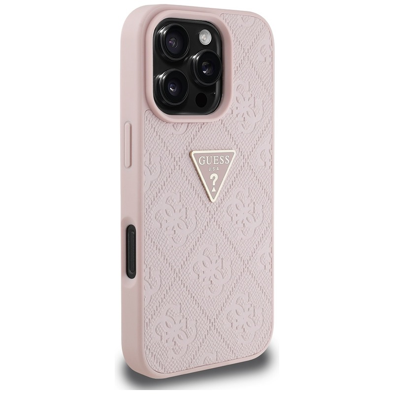 Guess Hardcase PU Grained Hot Stamp 4G Triangle Metal Case for iPhone 16 Pro Max 6,9" Pink - Billede 4