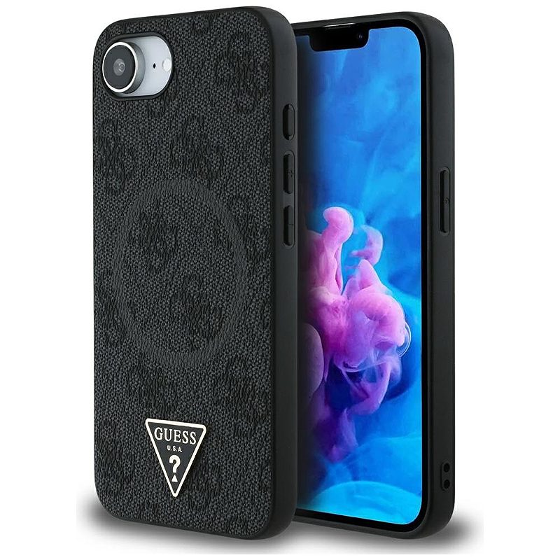 Guess HC MagSafe PU 4G Ring Triangle Logo case for iPhone 16e Black