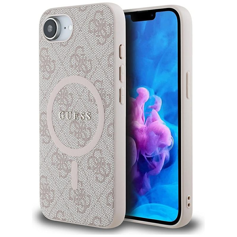 Guess HC MagSafe PU 4G Ring Classic Logo case for iPhone 16e Pink