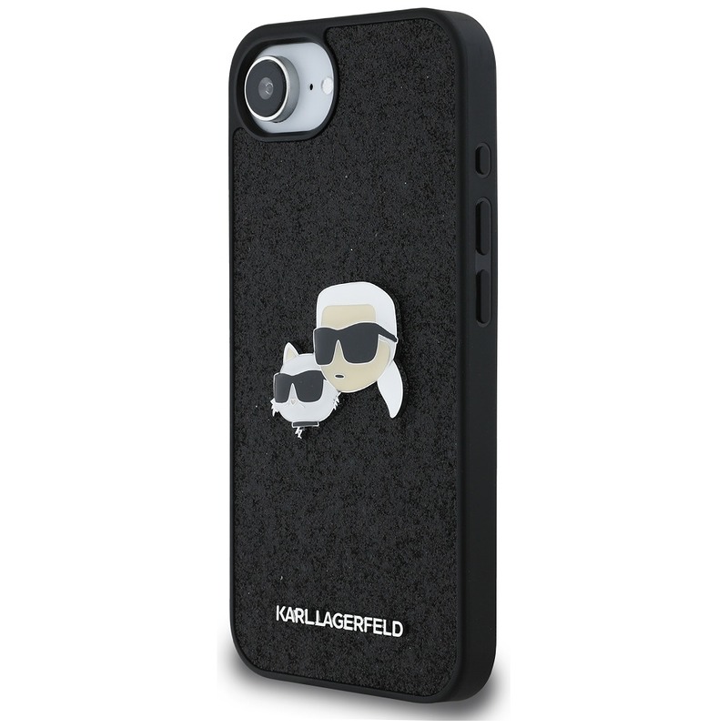 Karl Lagerfeld HC Fixed Glitter K&C Heads Logo Metal Pin case for iPhone 16e Black - Billede 2