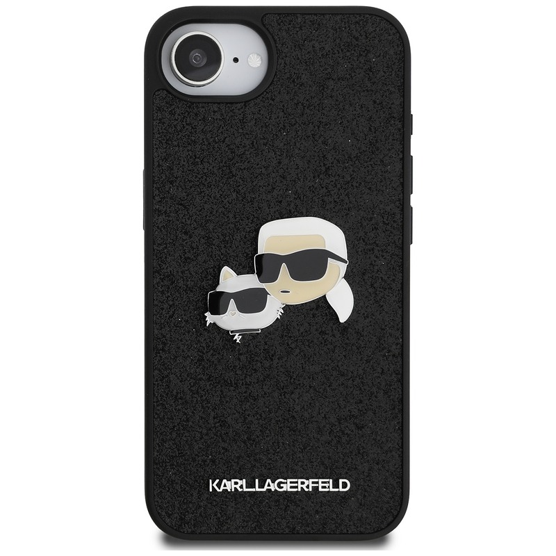 Karl Lagerfeld HC Fixed Glitter K&C Heads Logo Metal Pin case for iPhone 16e Black - Billede 3