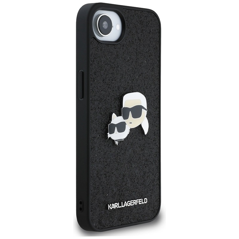 Karl Lagerfeld HC Fixed Glitter K&C Heads Logo Metal Pin case for iPhone 16e Black - Billede 4