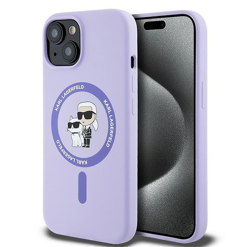 Karl Lagerfeld HC MagSafe Silicone KC Body Ring case for iPhone 15 Purple