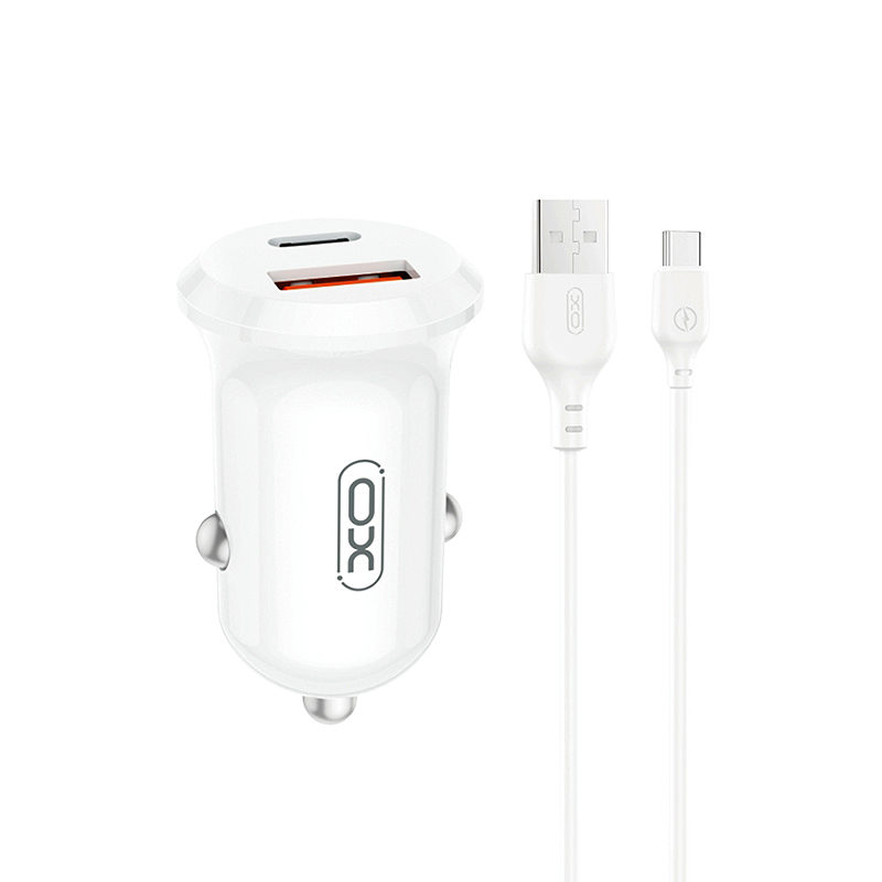 XO car charger CC69 PD 30W QC 1x USB 1x USB-C white + cable USB - USB-C