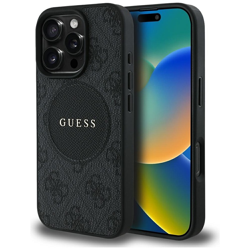 Guess HC MagSafe PU 4G Circle with Classic Logo case for iPhone 16 Pro Black