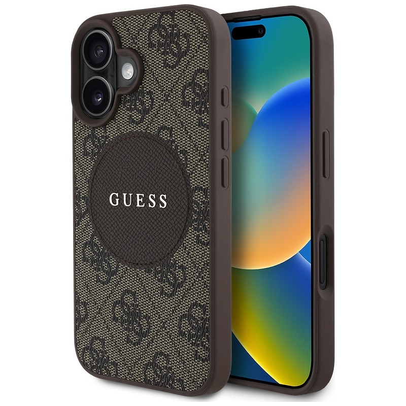 Guess HC MagSafe PU 4G Circle with Classic Logo case for iPhone 16 Brown