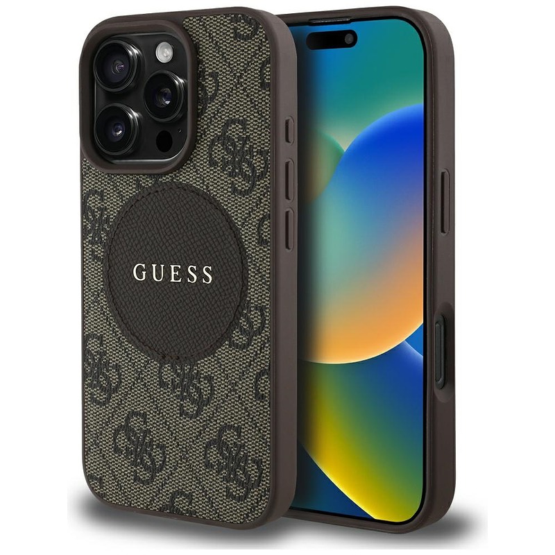 Guess HC MagSafe PU 4G Circle with Classic Logo case for iPhone 16 Pro Max Brown