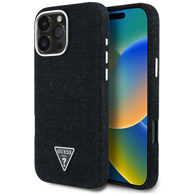 Guess HC MagSafe FW Denim Triangle Logo Case for iPhone 16 Pro Max Black
