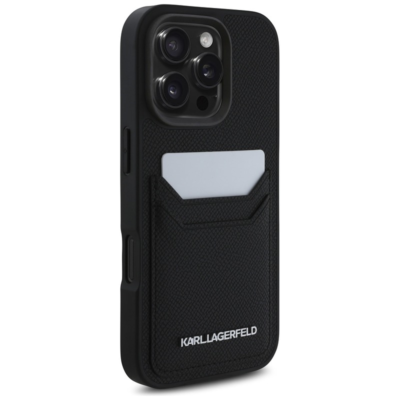 Karl Lagerfeld HC Grained PU CardSlot Metal Elong Case for iPhone 16 Pro Max Black - Billede 4