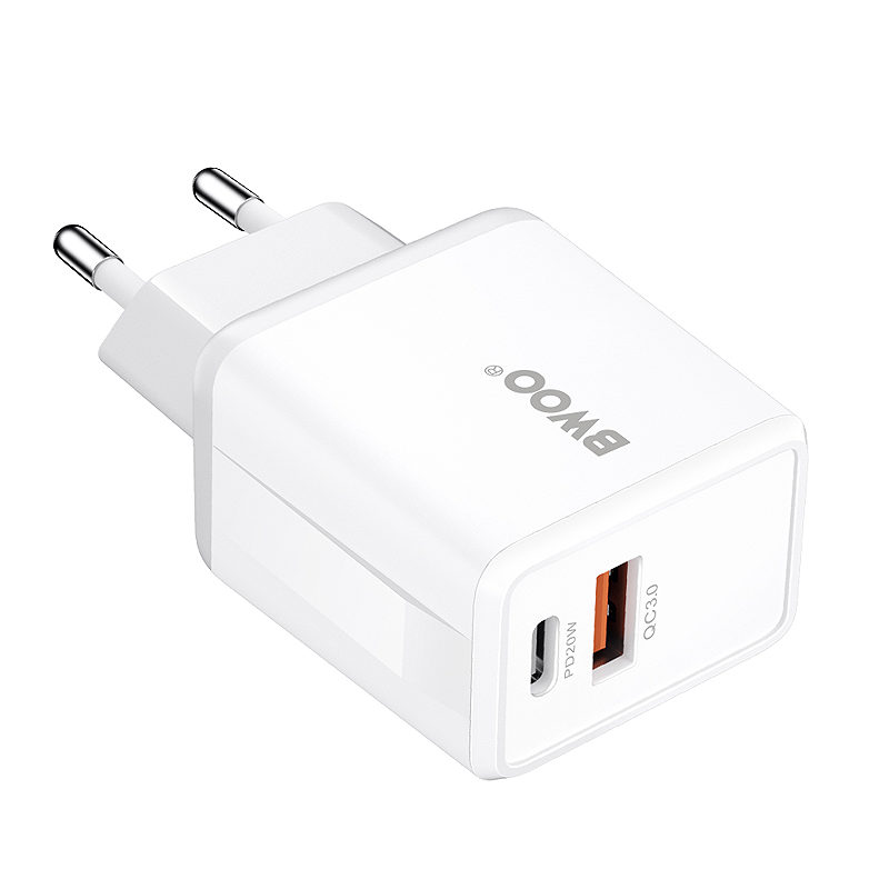BWOO wall charger CDA182 QC 38W 1x USB-A + 1x USB-C white - Billede 2