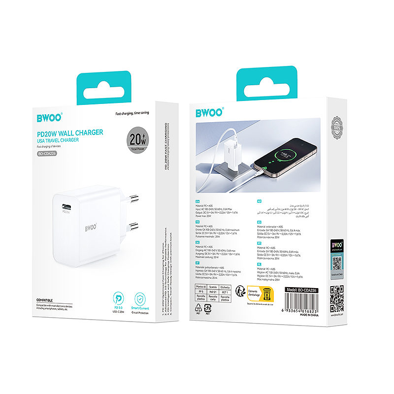 BWOO wall charger 20W CDA226 QC 1x USB-C black - Billede 5