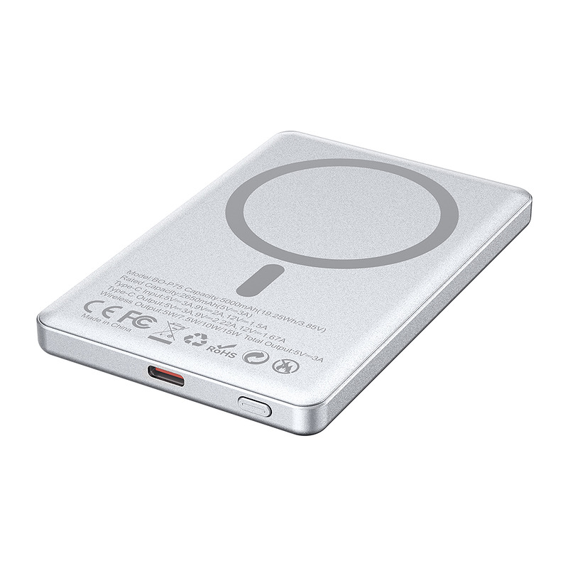 BWOO aluminium magnetic power bank P75 PD 20W 5000 mAh with digital display and USB-C port silver - Billede 3