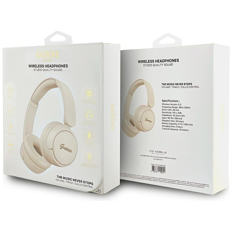 Guess wireless headphones BT HEADPHONES SCRIPT METAL LOGO beige - Billede 4