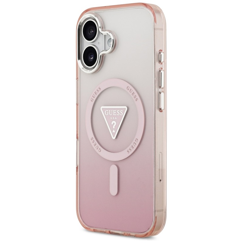 Guess Case Magsafe IML Gradient Case With Print Triangle Logo & Silver Metal Camera Buttons For iPhone 17 Pink - Billede 2