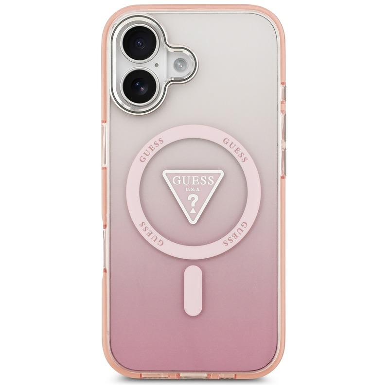Guess Case Magsafe IML Gradient Case With Print Triangle Logo & Silver Metal Camera Buttons For iPhone 17 Pink - Billede 3