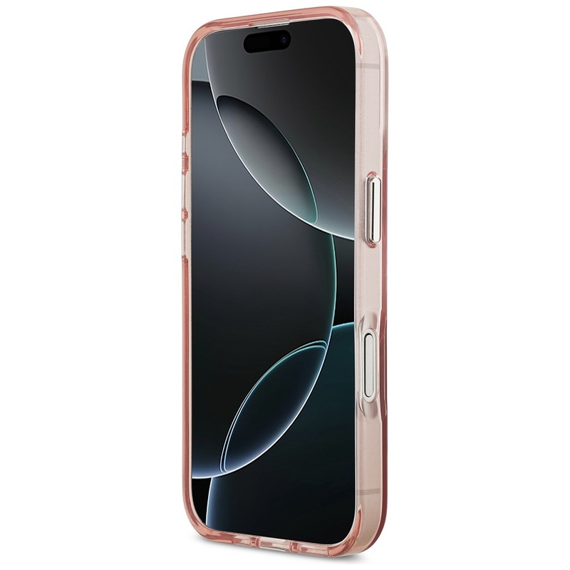 Guess Case Magsafe IML Gradient Case With Print Triangle Logo & Silver Metal Camera Buttons For iPhone 17 Pink - Billede 5