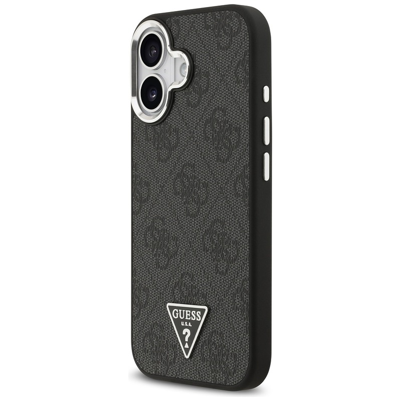 Guess Case Magsafe 4G PU Leather Case With Triangle Logo And Silver Metal Camera Frame For iPhone 17 Black - Billede 2
