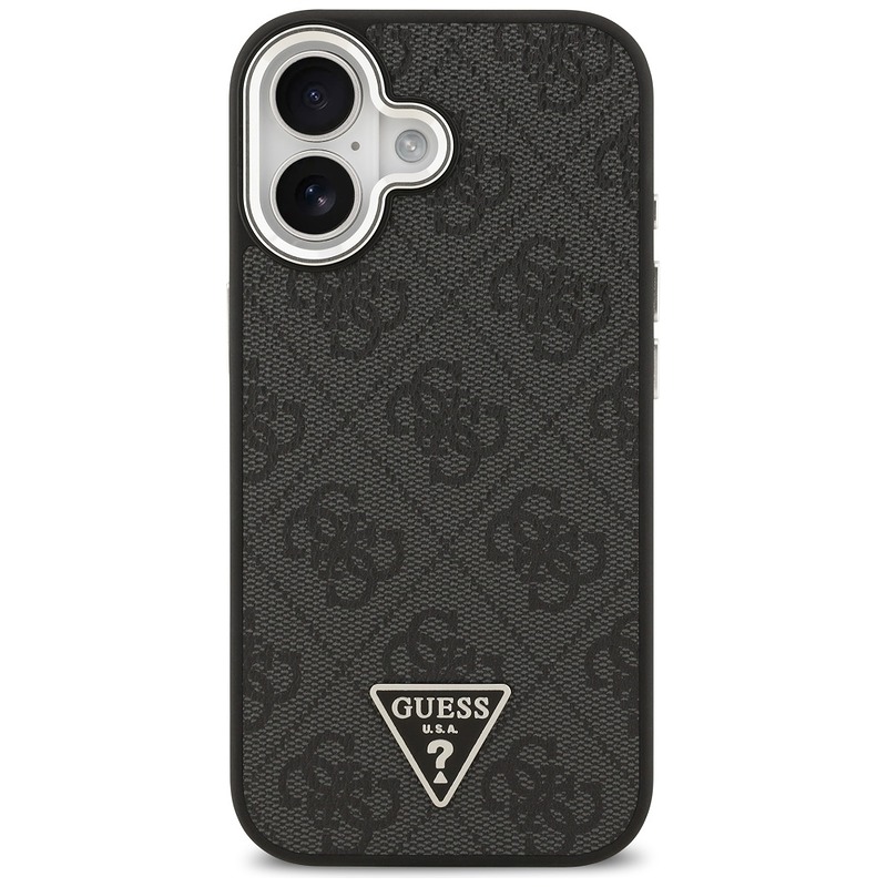 Guess Case Magsafe 4G PU Leather Case With Triangle Logo And Silver Metal Camera Frame For iPhone 17 Black - Billede 3