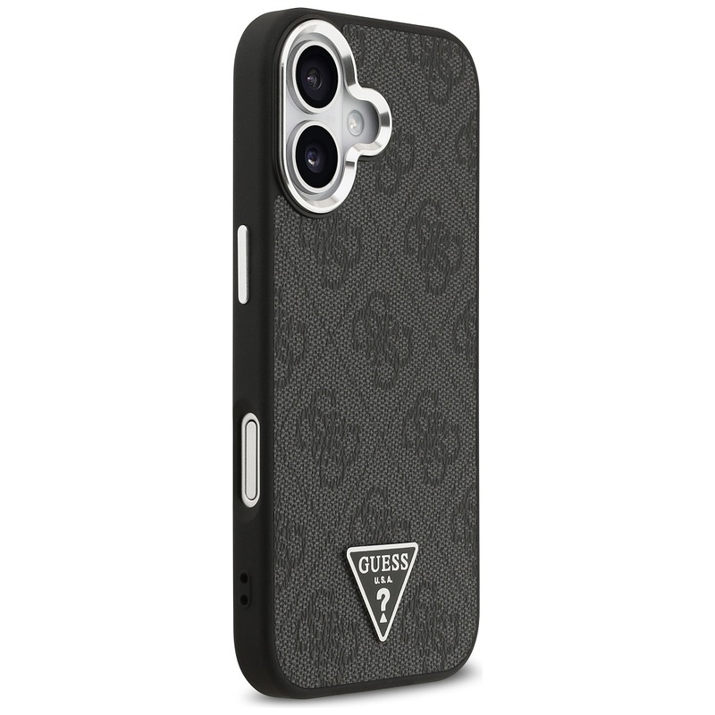 Guess Case Magsafe 4G PU Leather Case With Triangle Logo And Silver Metal Camera Frame For iPhone 17 Black - Billede 4
