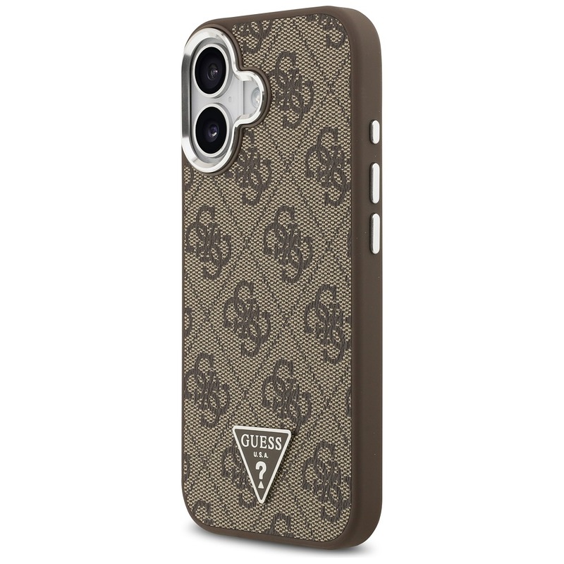 Guess Case Magsafe 4G PU Leather Case With Triangle Logo And Silver Metal Camera Frame For iPhone 17 Brown - Billede 2