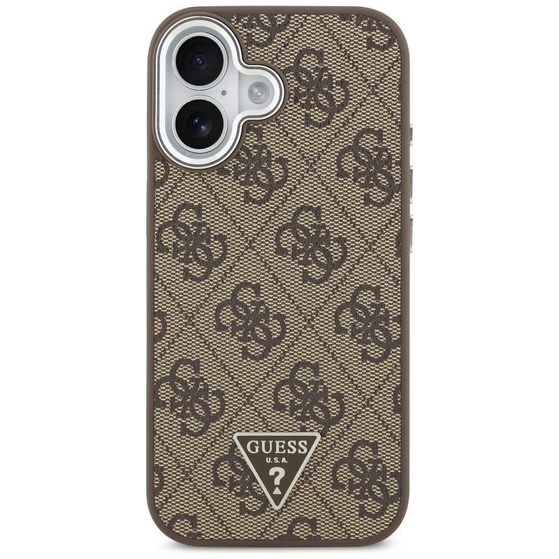 Guess Case Magsafe 4G PU Leather Case With Triangle Logo And Silver Metal Camera Frame For iPhone 17 Brown - Billede 3