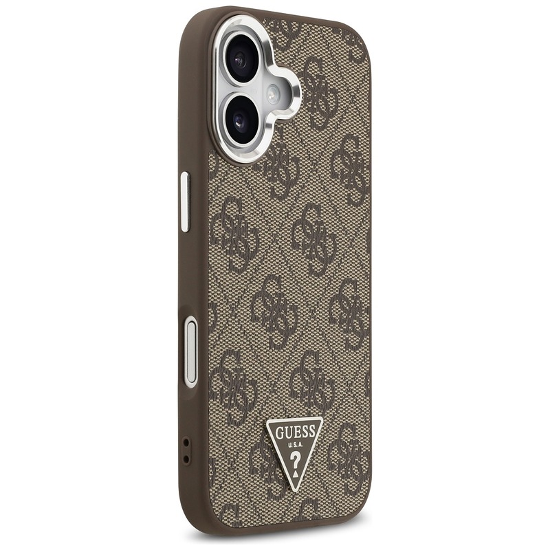 Guess Case Magsafe 4G PU Leather Case With Triangle Logo And Silver Metal Camera Frame For iPhone 17 Brown - Billede 4