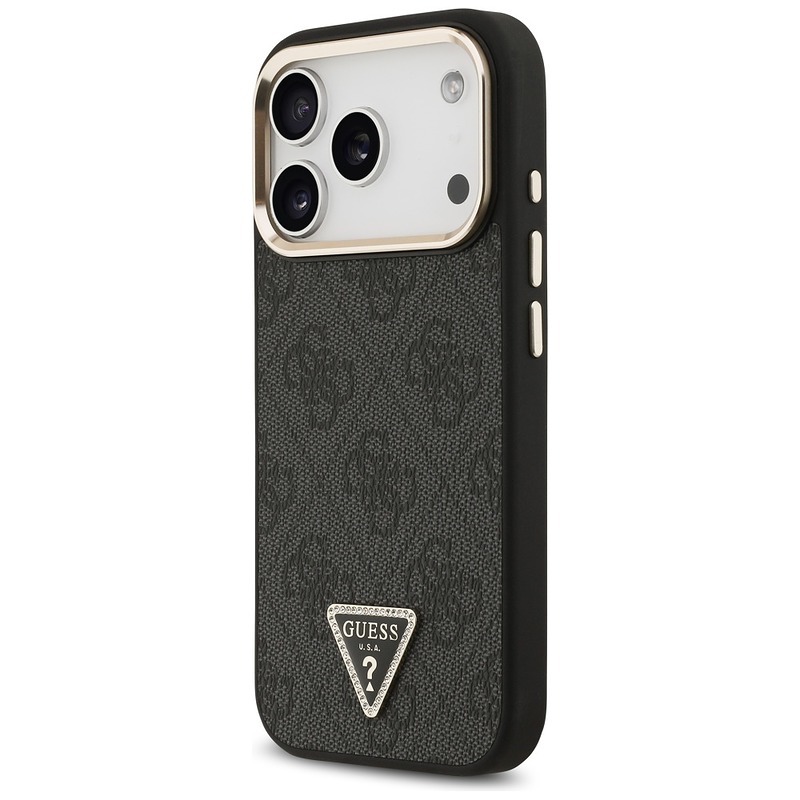 Guess Case Magsafe 4G PU Leather Case With Triangle Logo And Gold Metal Camera Frame For iPhone 17 Pro Black - Billede 2