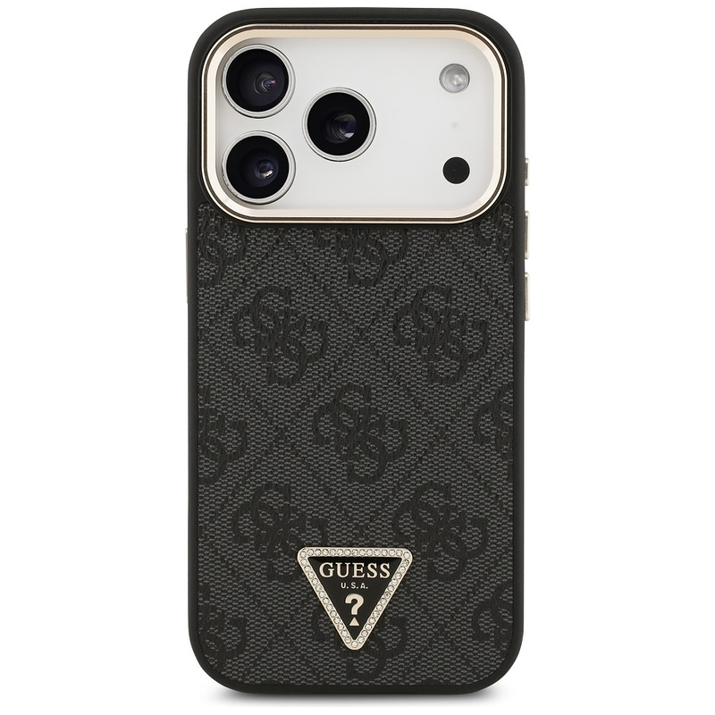 Guess Case Magsafe 4G PU Leather Case With Triangle Logo And Gold Metal Camera Frame For iPhone 17 Pro Black - Billede 3