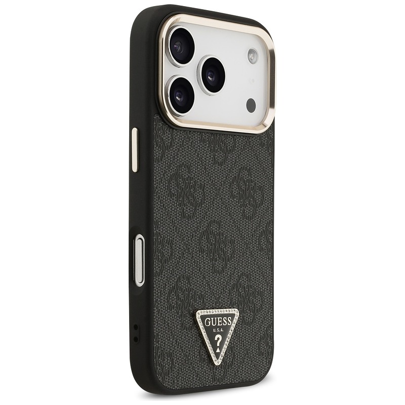 Guess Case Magsafe 4G PU Leather Case With Triangle Logo And Gold Metal Camera Frame For iPhone 17 Pro Black - Billede 4