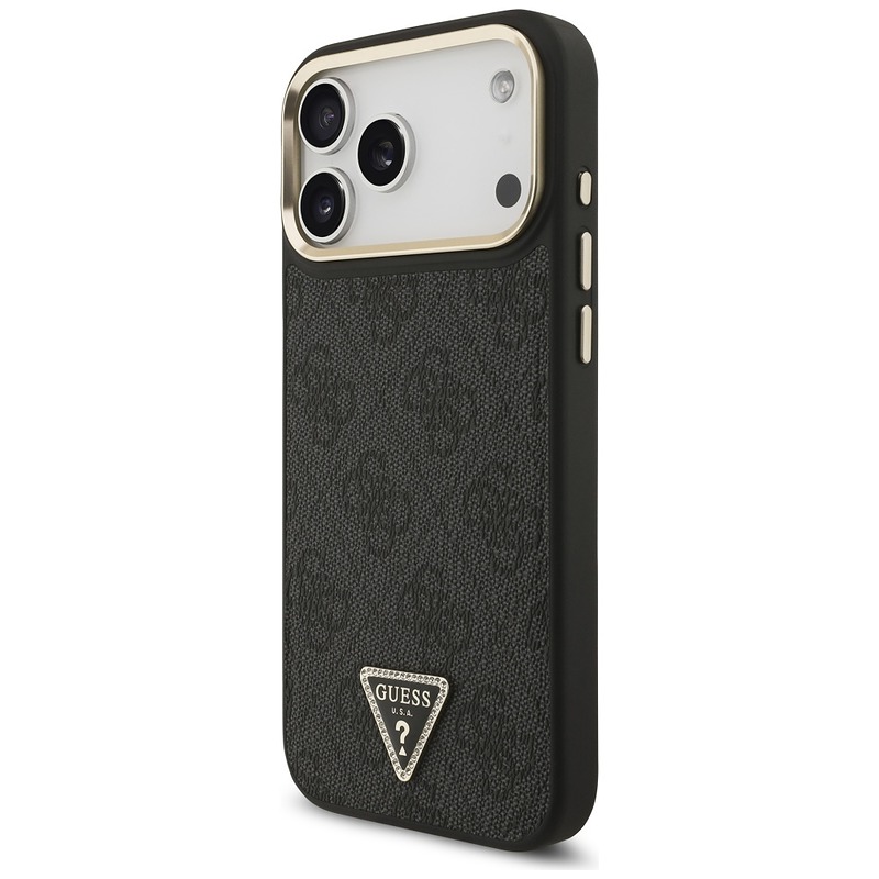 Guess Case Magsafe 4G PU Leather Case With Triangle Logo And Gold Metal Camera Frame For iPhone 17 Pro Max Brown - Billede 2