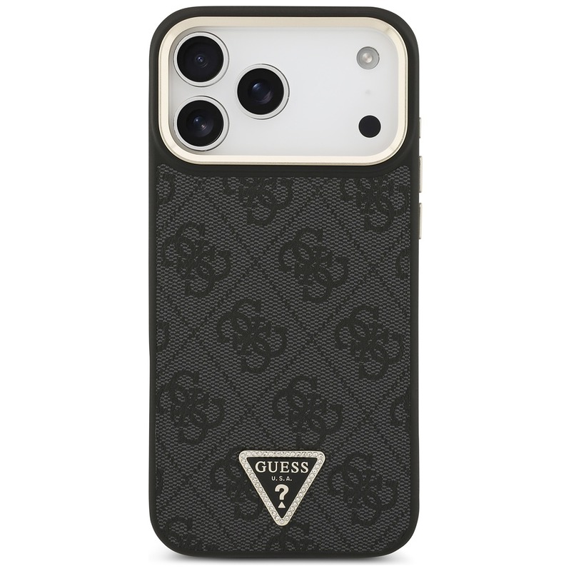 Guess Case Magsafe 4G PU Leather Case With Triangle Logo And Gold Metal Camera Frame For iPhone 17 Pro Max Brown - Billede 3